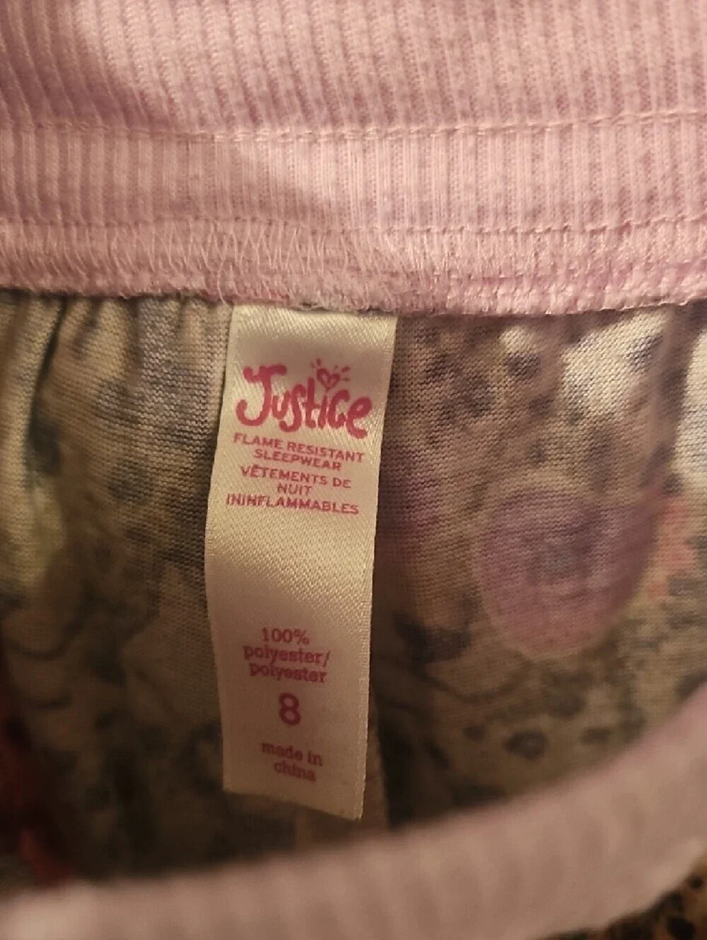 Justice Girls Pink Trim Leopard Cub Sleep Pants Size 8